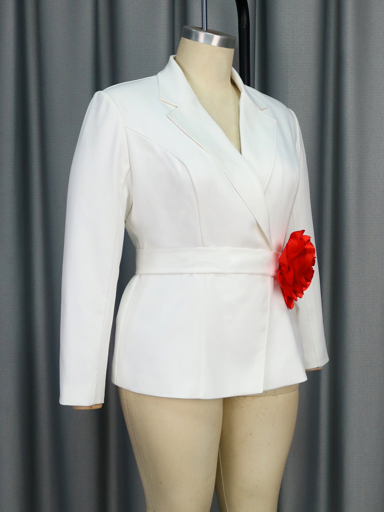 Fashionable V-Neck Long-Sleeve Blazer Flower Contrast Slim Career Top 5