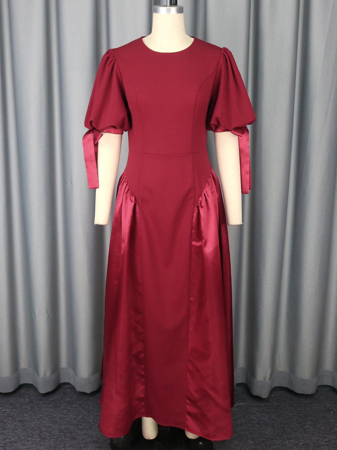 Round Neck Elegant Party Evening Dress Patchwork Fashion Puff Sleeve Party Dress 4