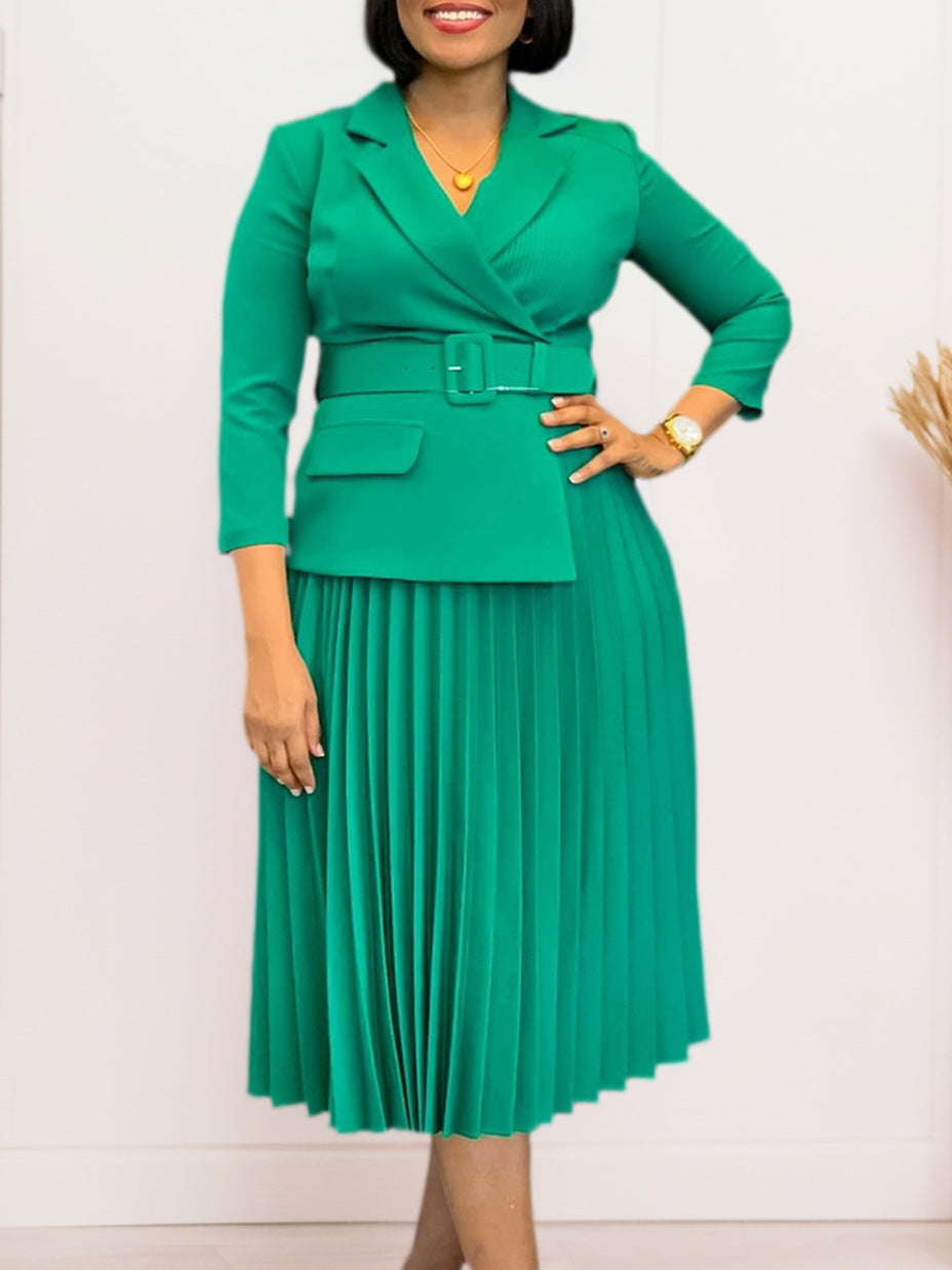 Women Fall/Winter Turndown Collar Pleated African Dress 7