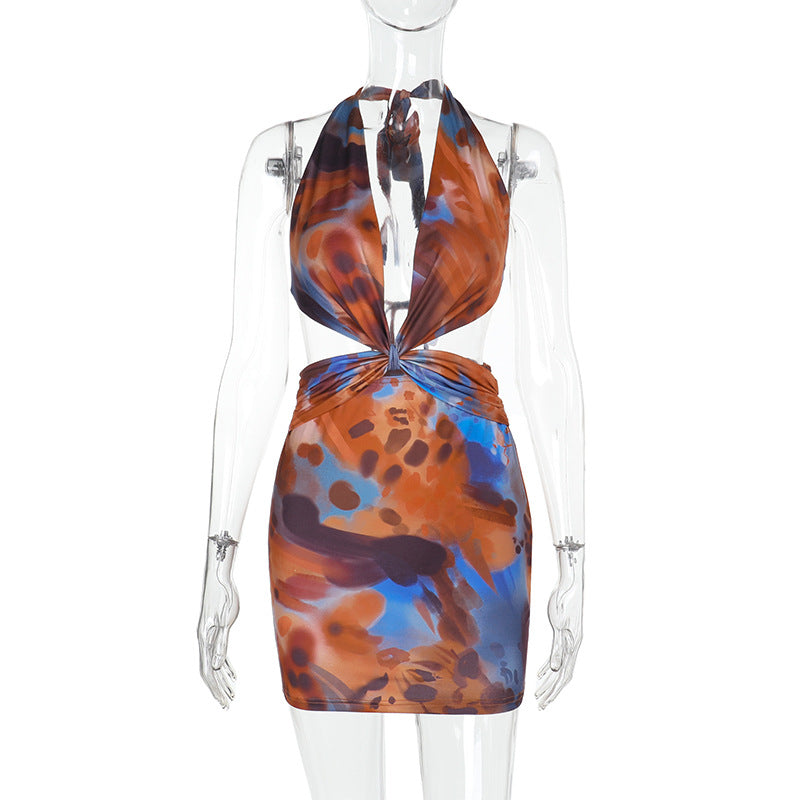 Summer Deep V Hollow Slim Halter Neck Bodycon Short Dress 6