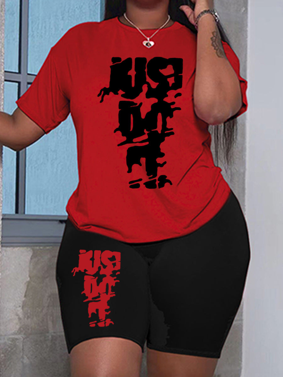 Printed Women's Fashion T-Shirt Shorts Two-Piece Set 6