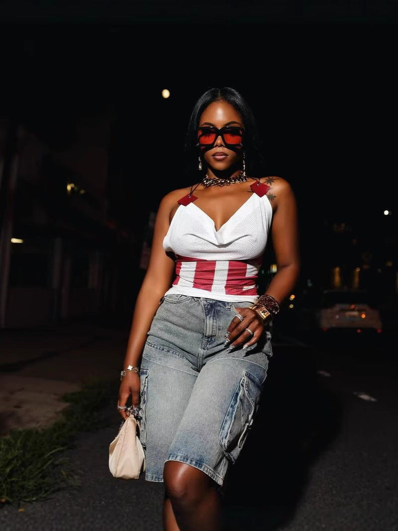 Women summer trendy cargo denim shorts 4