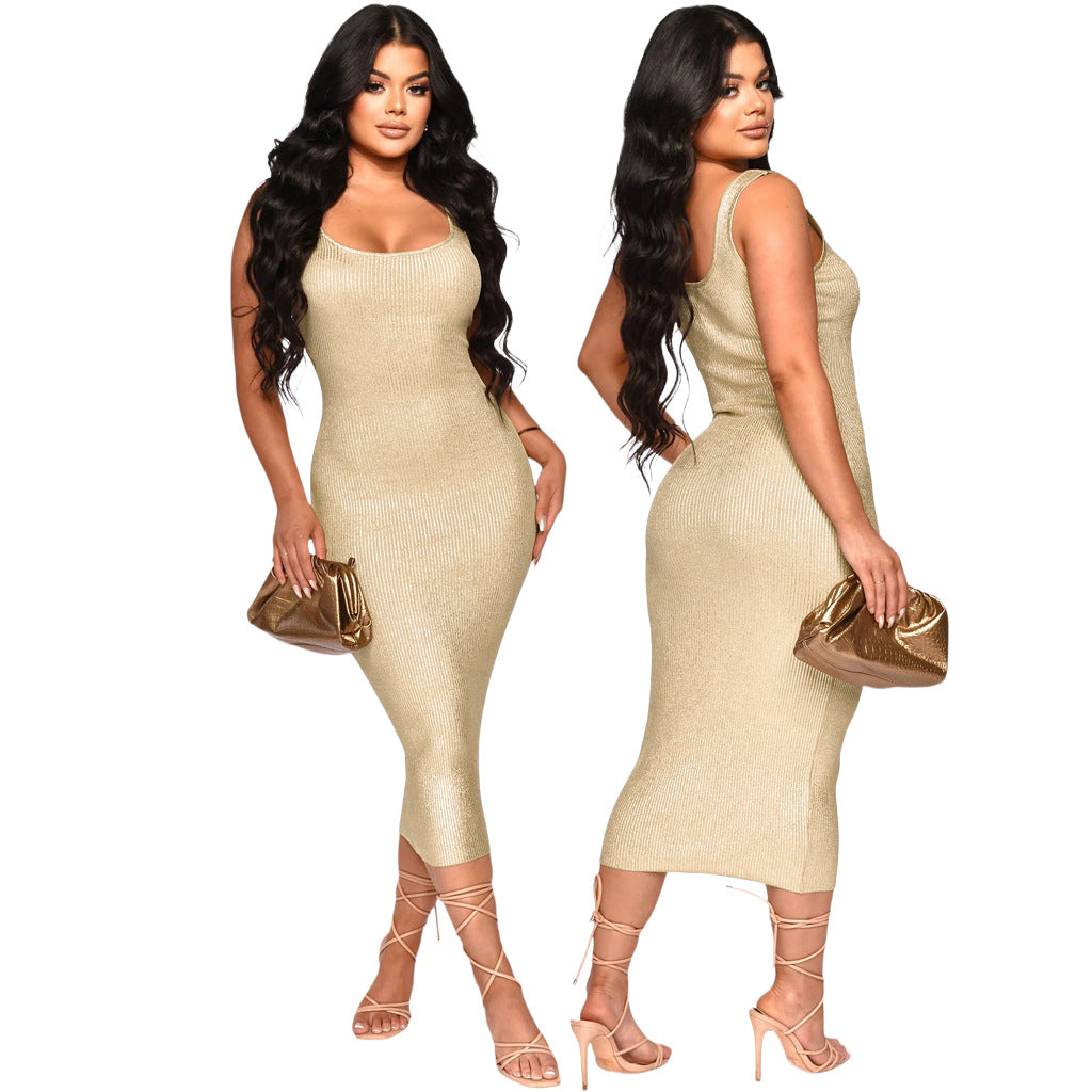 Sexy Fashionable U-Neck Sleeveless Solid Color Slim Women's Dress 3