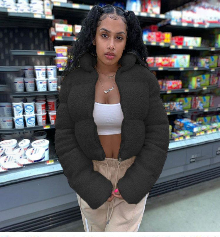 Women Long Sleeve Stand Collar Solid Furry Jakcet 4