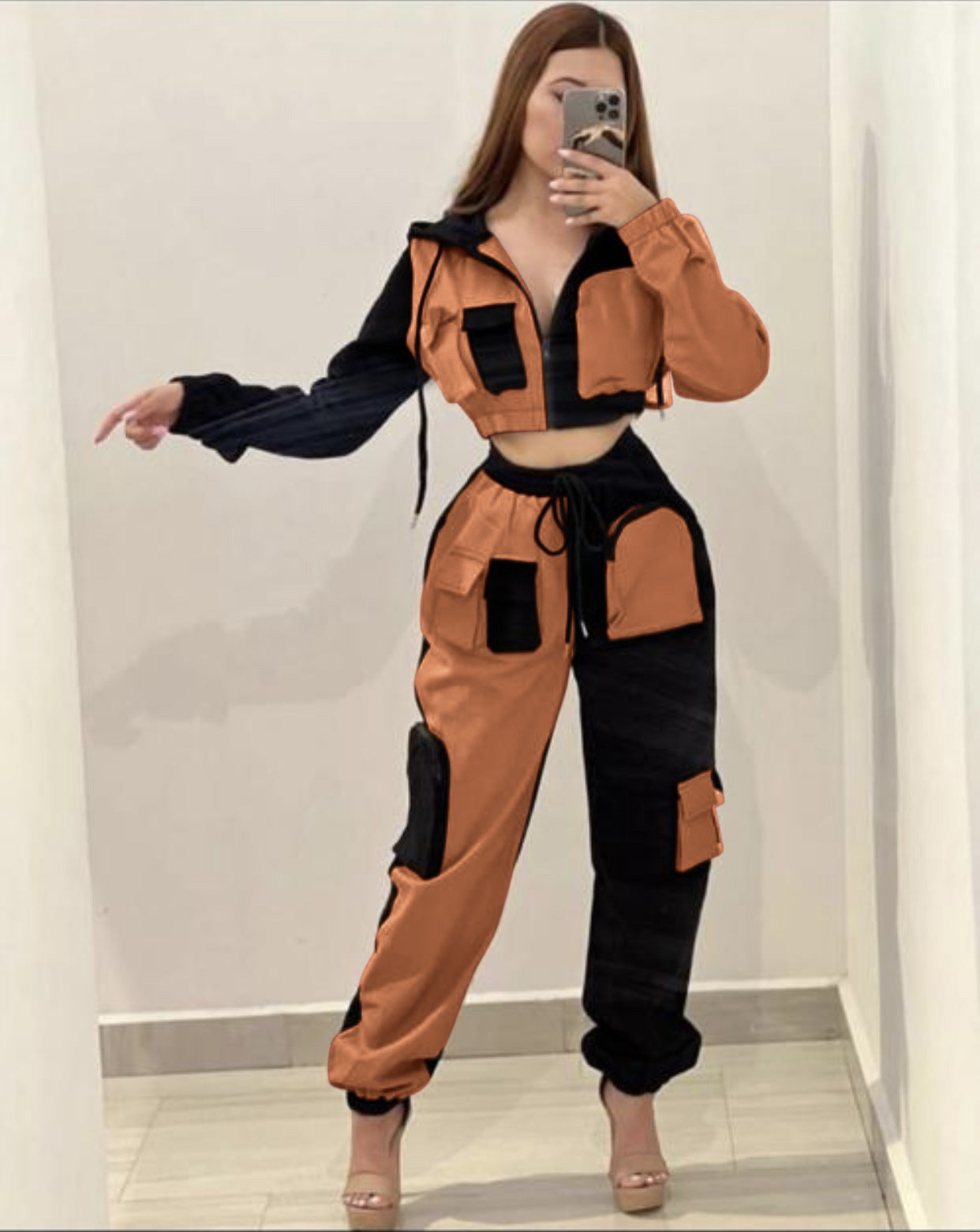 Women Double-piece hooded Top and trousers Casual Two Piece Set 8