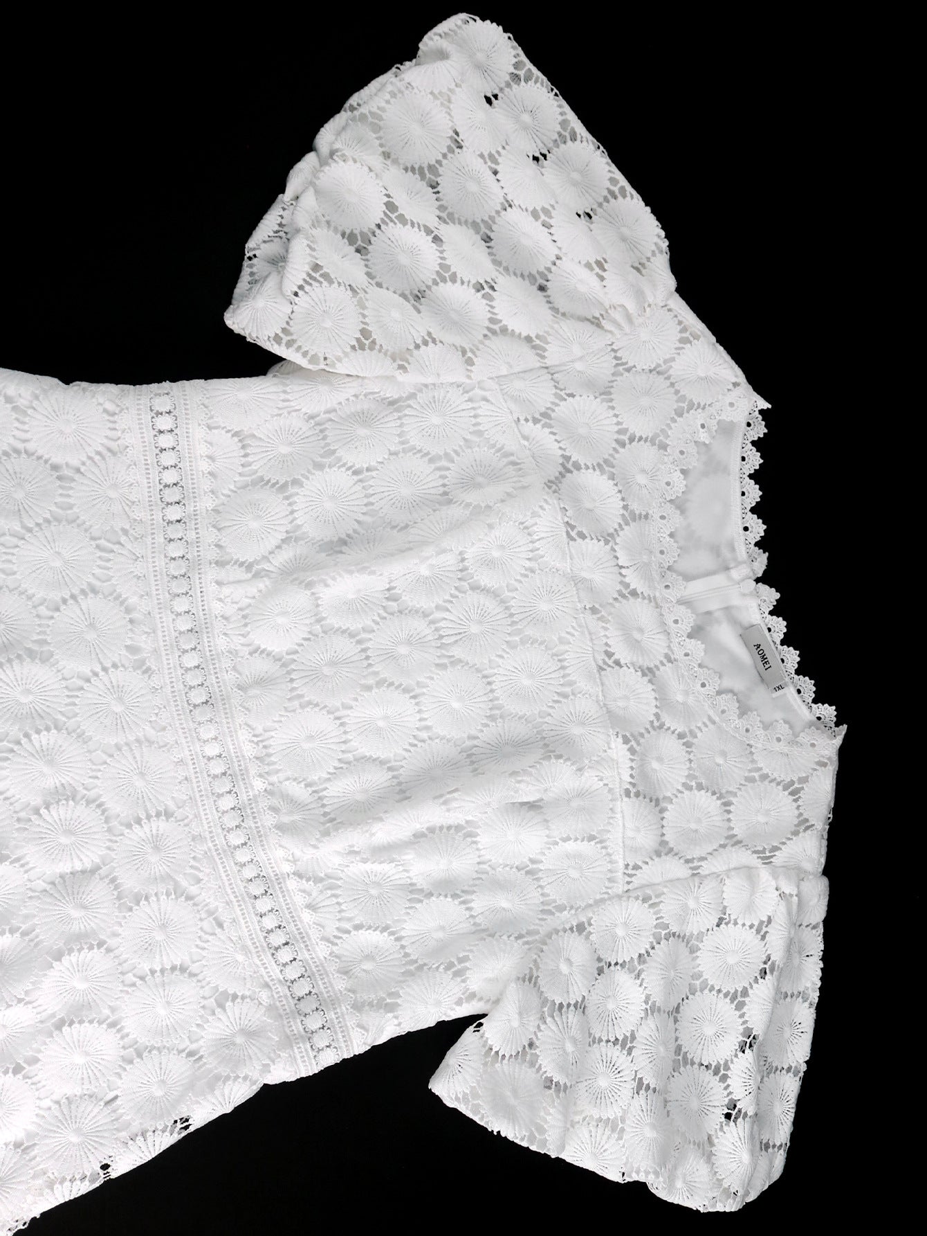 Africa Plus Size Round Neck Lace Puff Sleeve High Waist A-Line Formal Party Evening Gown 11