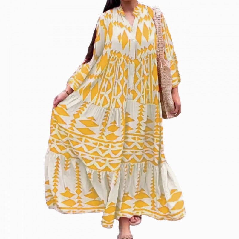 Plus Size Women's Spring Printed Loose Bohemian Dress For Women 8