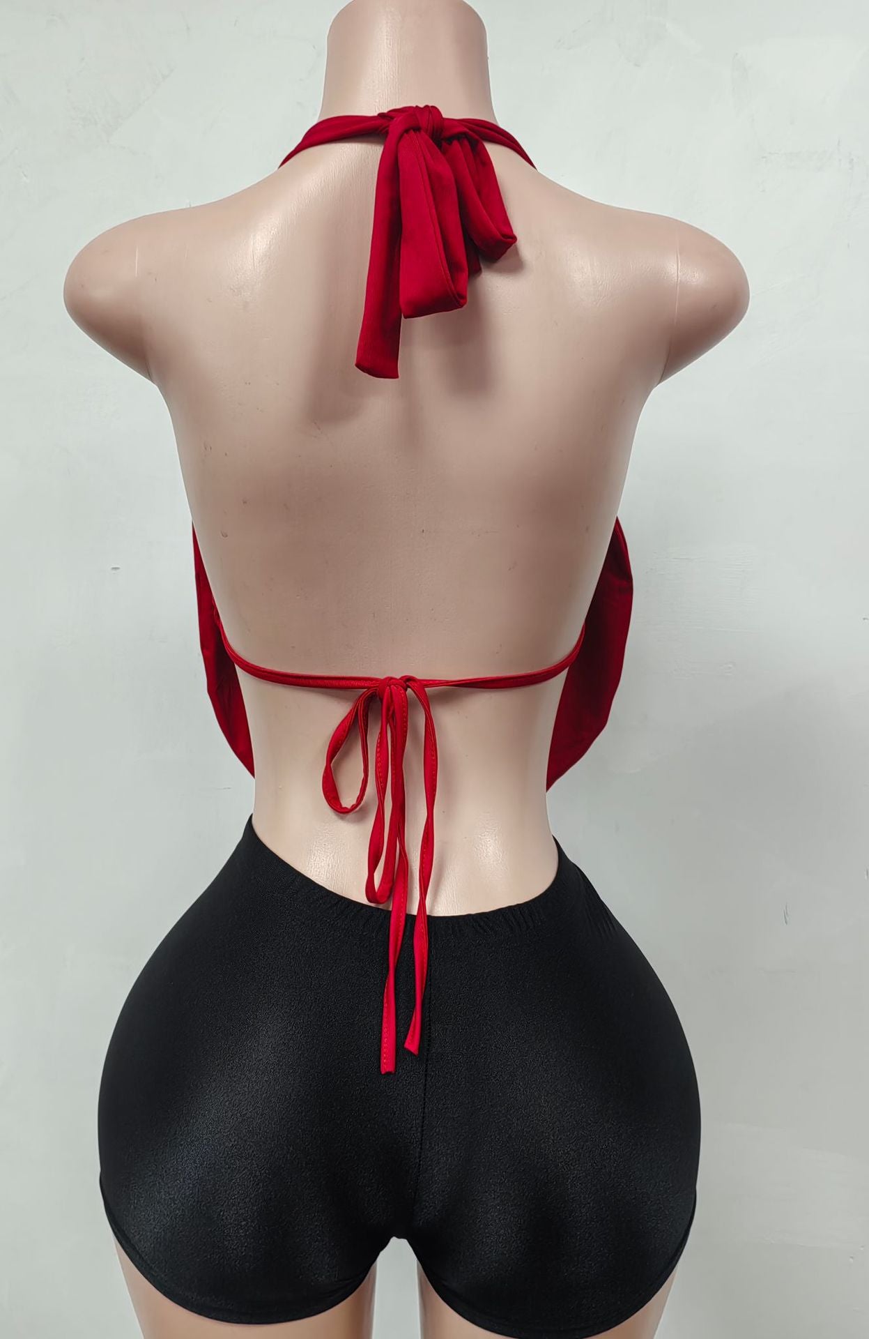 Spring Summer Women's Sexy Halter Neck Lace-Up Low Back Top Shorts Set 10