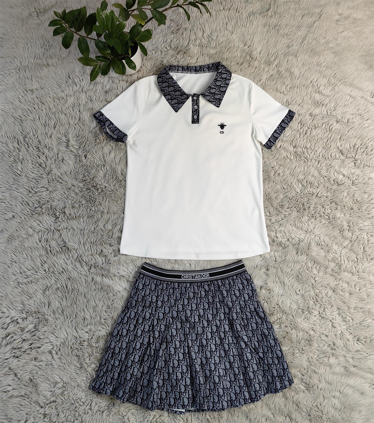 Women Casual sports Turndown Collar short sleeve Top and sexy pleated Skirt two-piece set 9