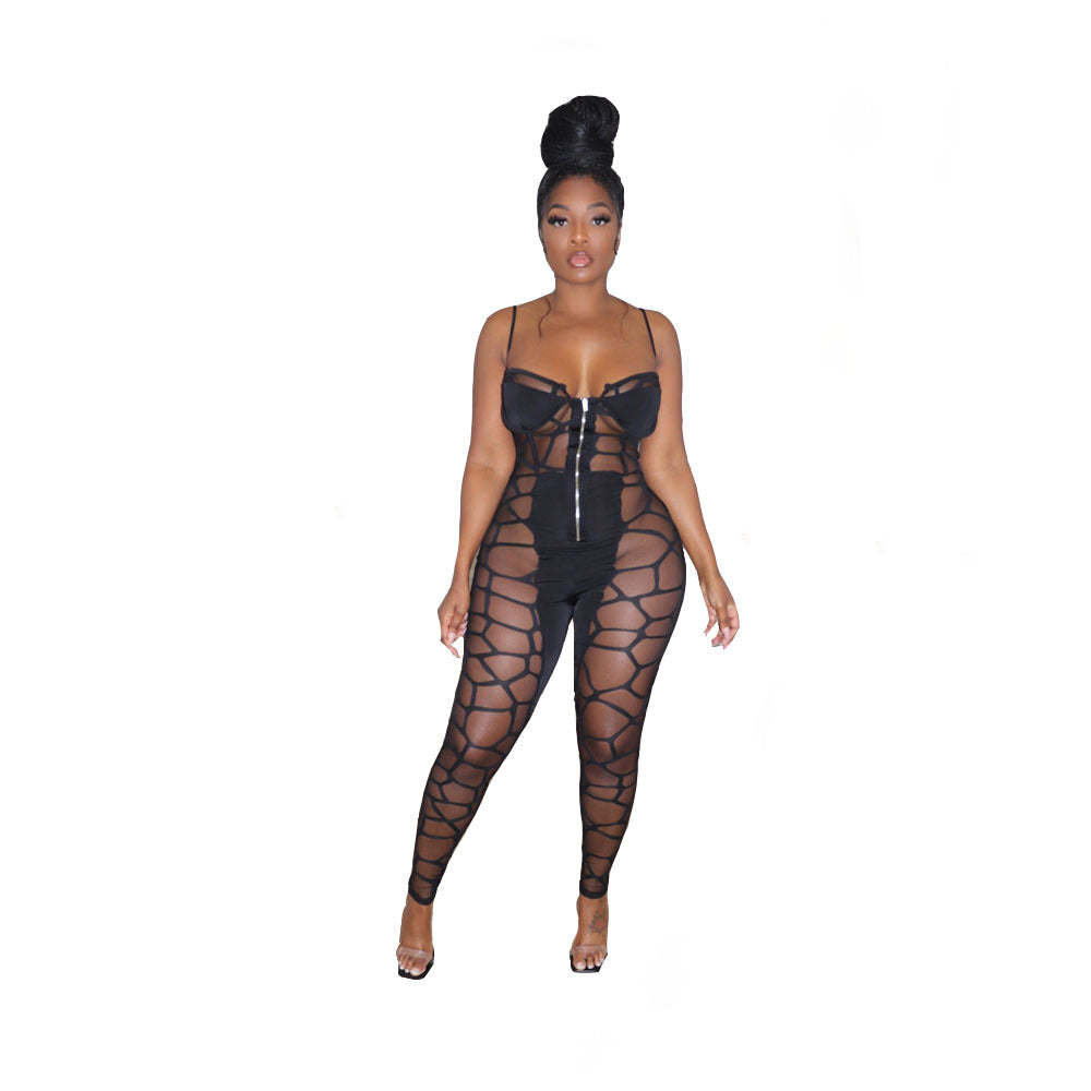 Women Sexy Irregular Mesh Jumpsuit 7