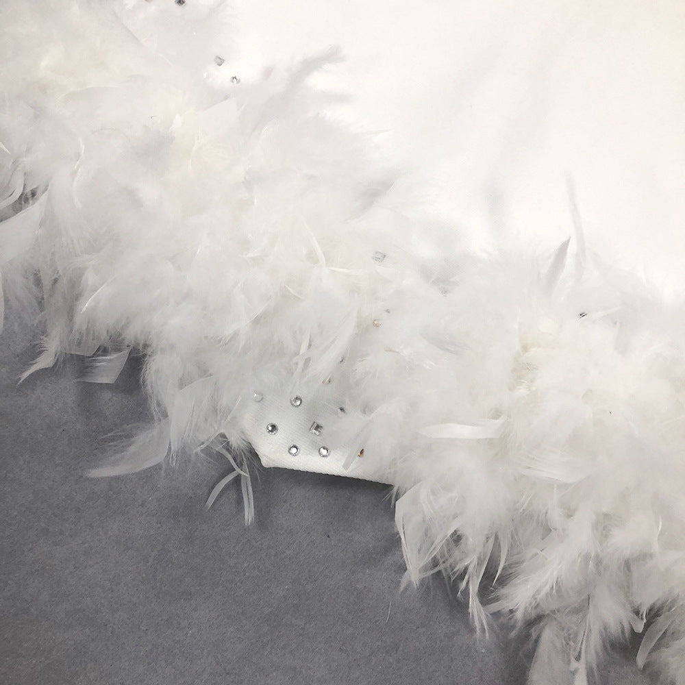 Women summer sexy V Neck party Patchwork feather Beaded Dress 11