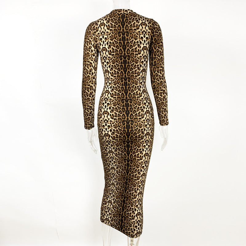 Autumn and winter Women fashion leopard print long-sleeved sexy slim dress 7