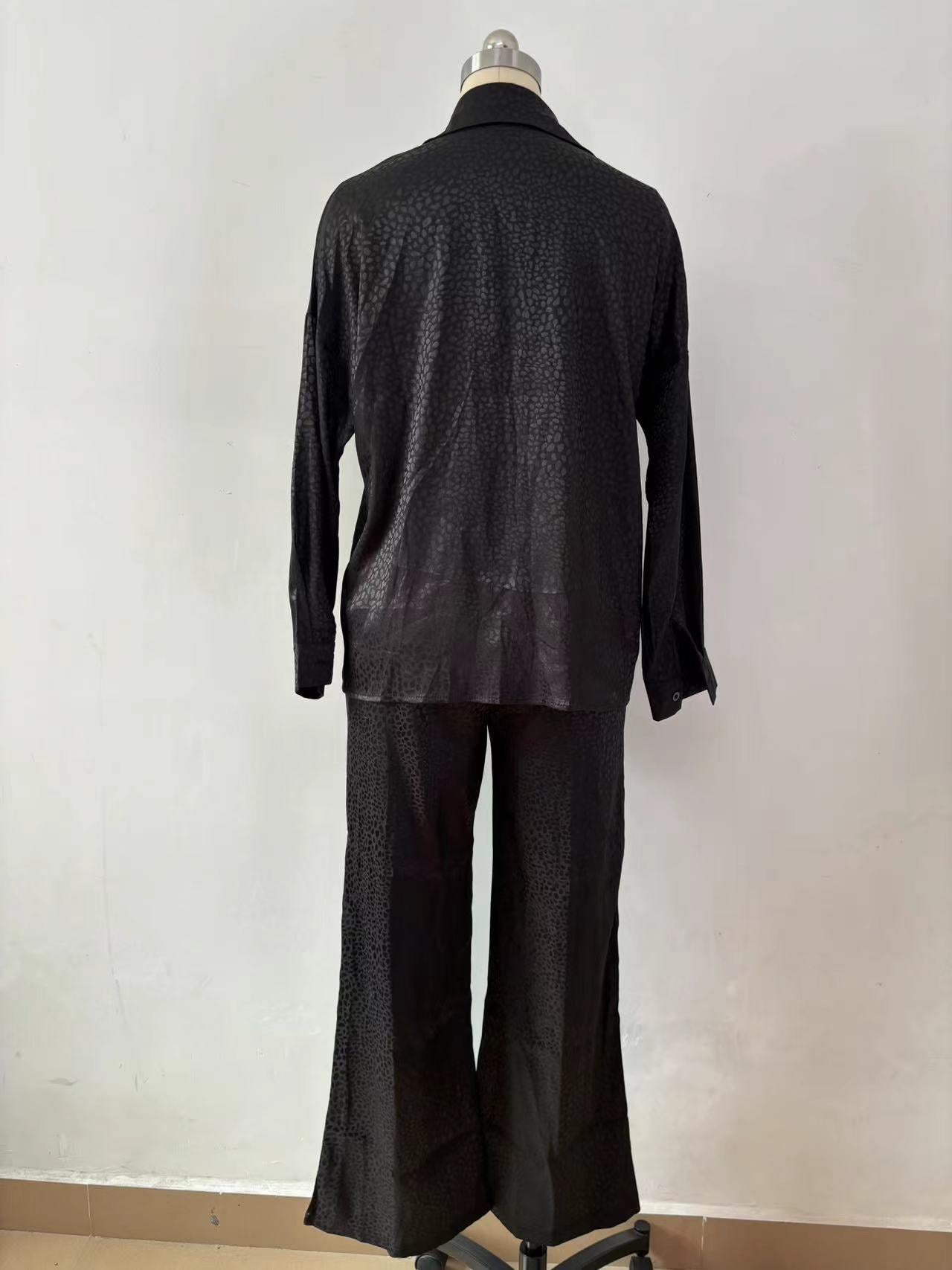 Women Long Sleeve Turndown Collar Shirt Leopard Print Pants Women Casual Two-Piece Set 19