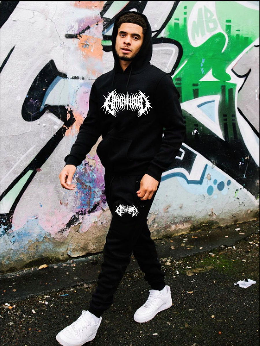 Trendy Gothic Print Hoodies Sweatpants Casual Two-Piece Set