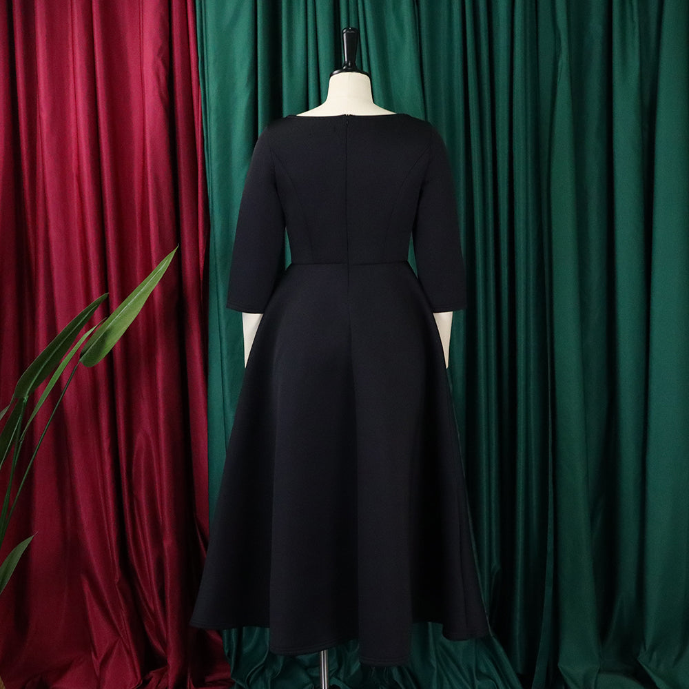 Women's Summer Solid Color Swing Dress Chic Evening Dress 37