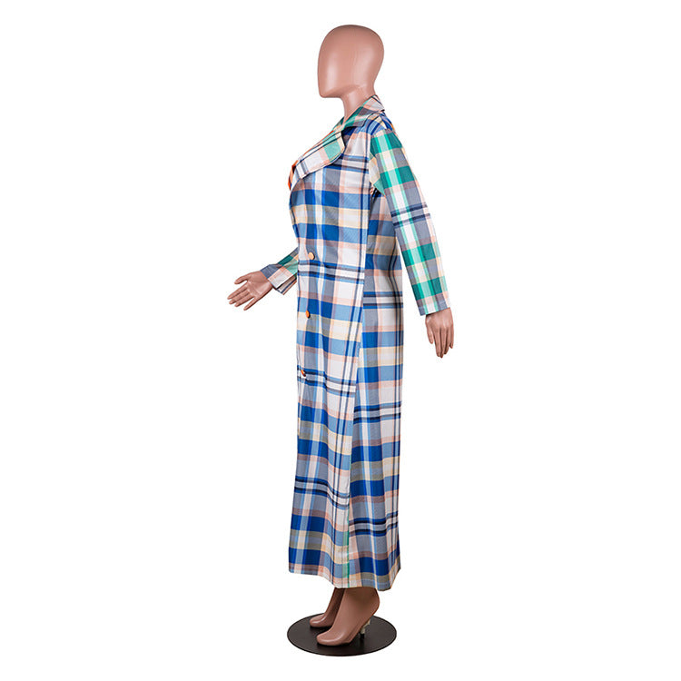 Women's Autumn Fashion Casual Multi-Color Plaid Patchwork Long Jacket 14