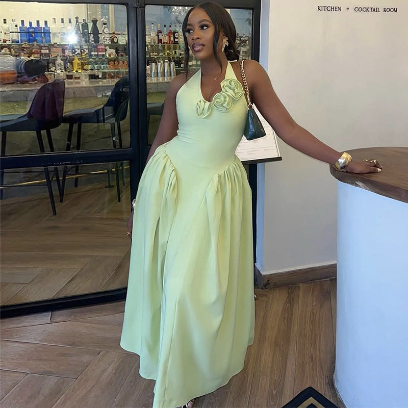 Women Summer Halter Neck V-Neck Floral Dress 3