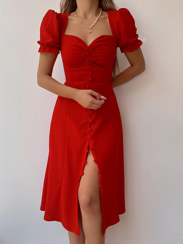 Women's Spring/Summer Chic V-Neck Single Breasted Midi Dress 24