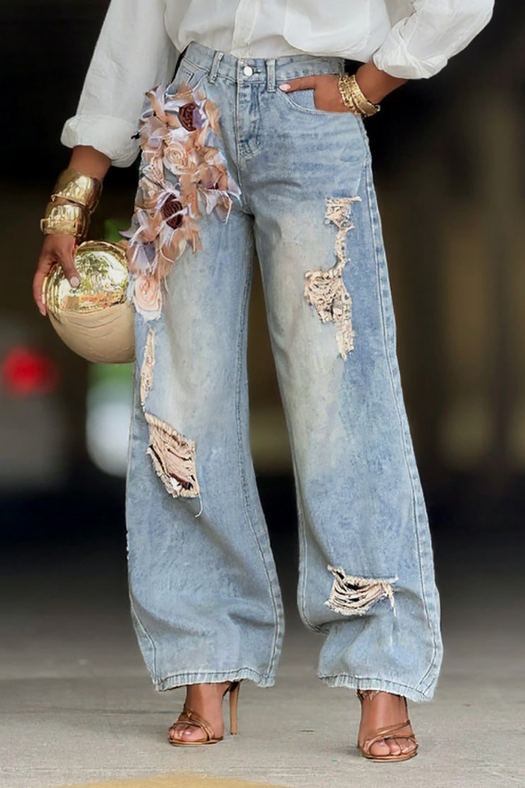 Rose Ripped Women's Denim Pants