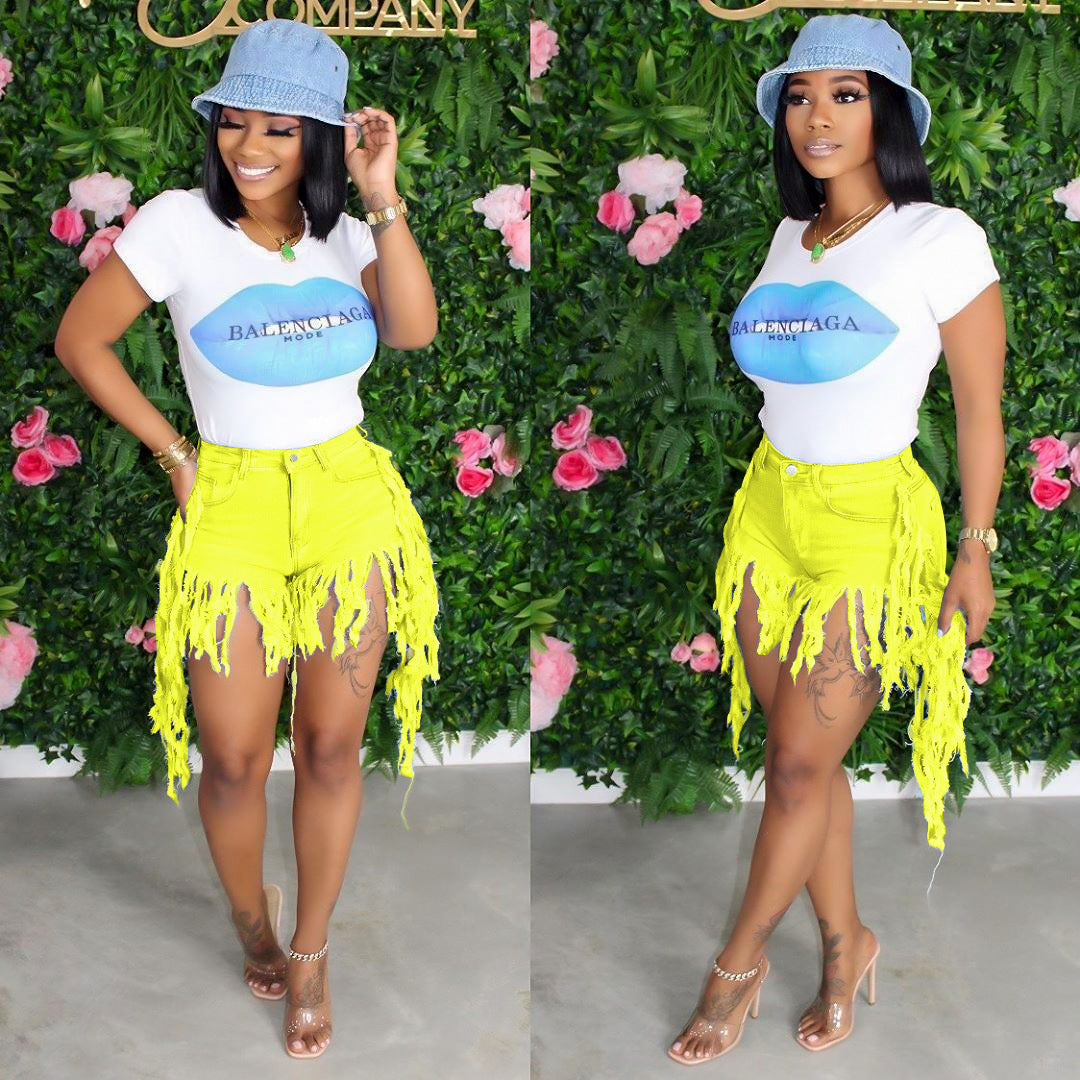 Women Ripped Tassel Denim Shorts 4