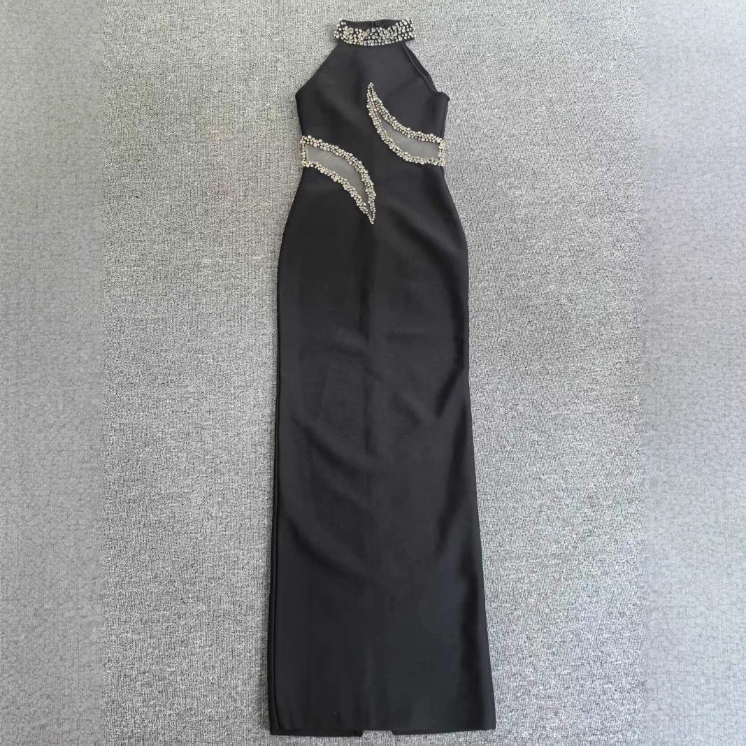 Women Black Luxury Heavy Beaded Formal Party Evening Dress 4