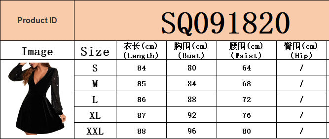 Women autumn and winter sexy v-neck velvet chiffon patchwork long sleeve dress 8