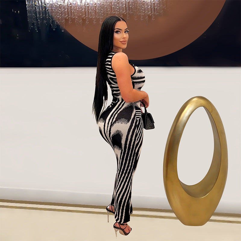 Summer Striped Gradient Printed Sexy Slim Fit Slim Waist Bodycon Tight Fitting Dress 5