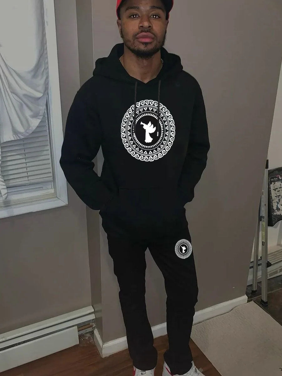 Stylish Abstract Print Hooded Comfortable Casual Hoodies Sweatpants Two-Piece Set 5