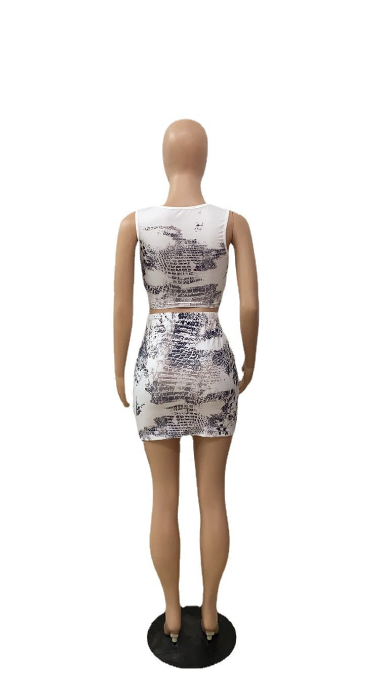 Women Casual Sexy Print Top and Skirt Two-piece Set 4