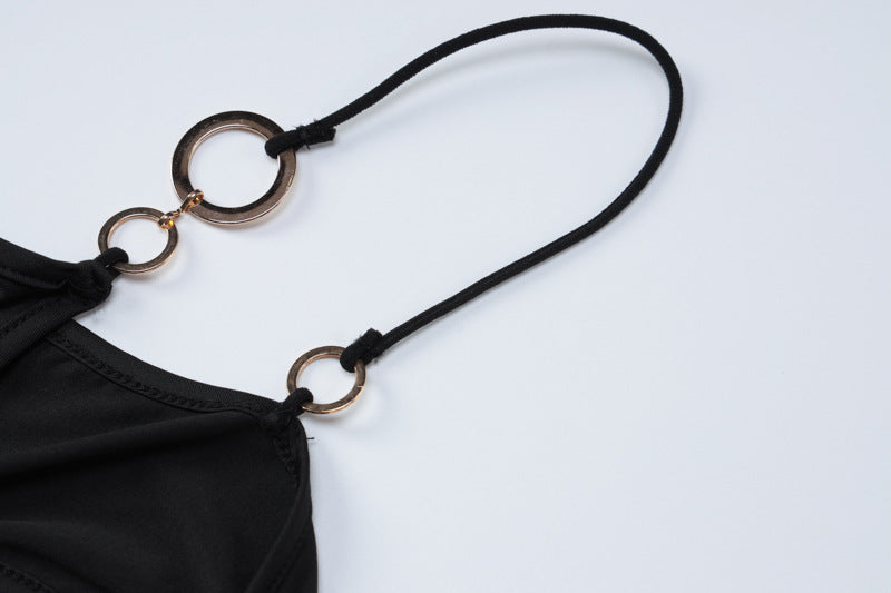 Women's Summer Sexy Low Cut Hoop Patchwork Halter Neck Low Back Slit Dress 12