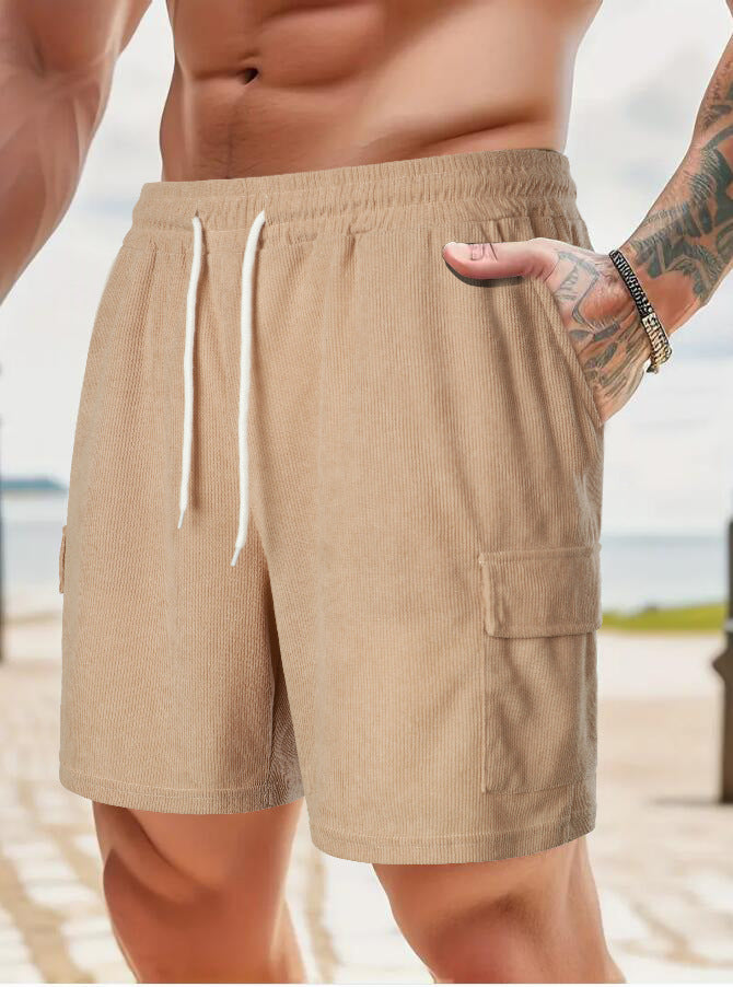 Summer Men's Solid Color Drawstring Casual Shorts 7