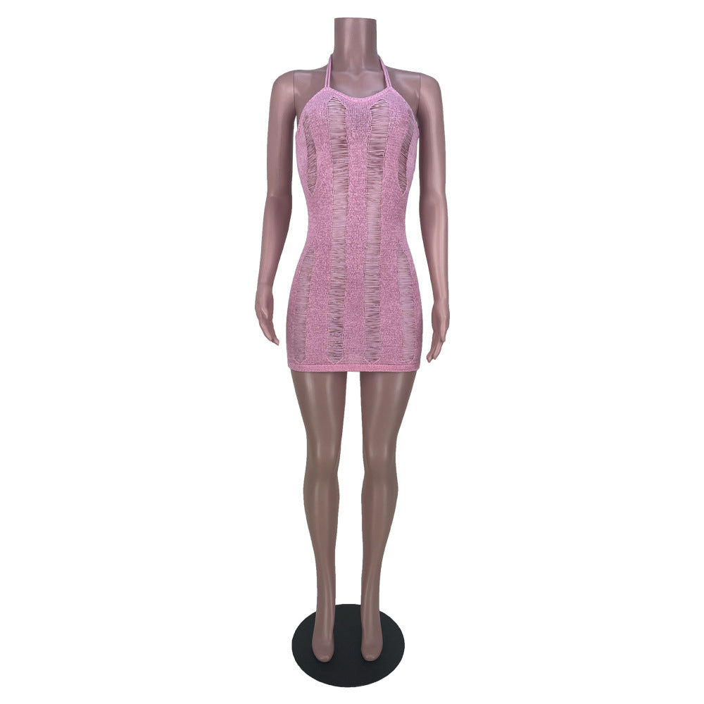 Women Sexy Hollow Sleeveless V-Neck Dress 19