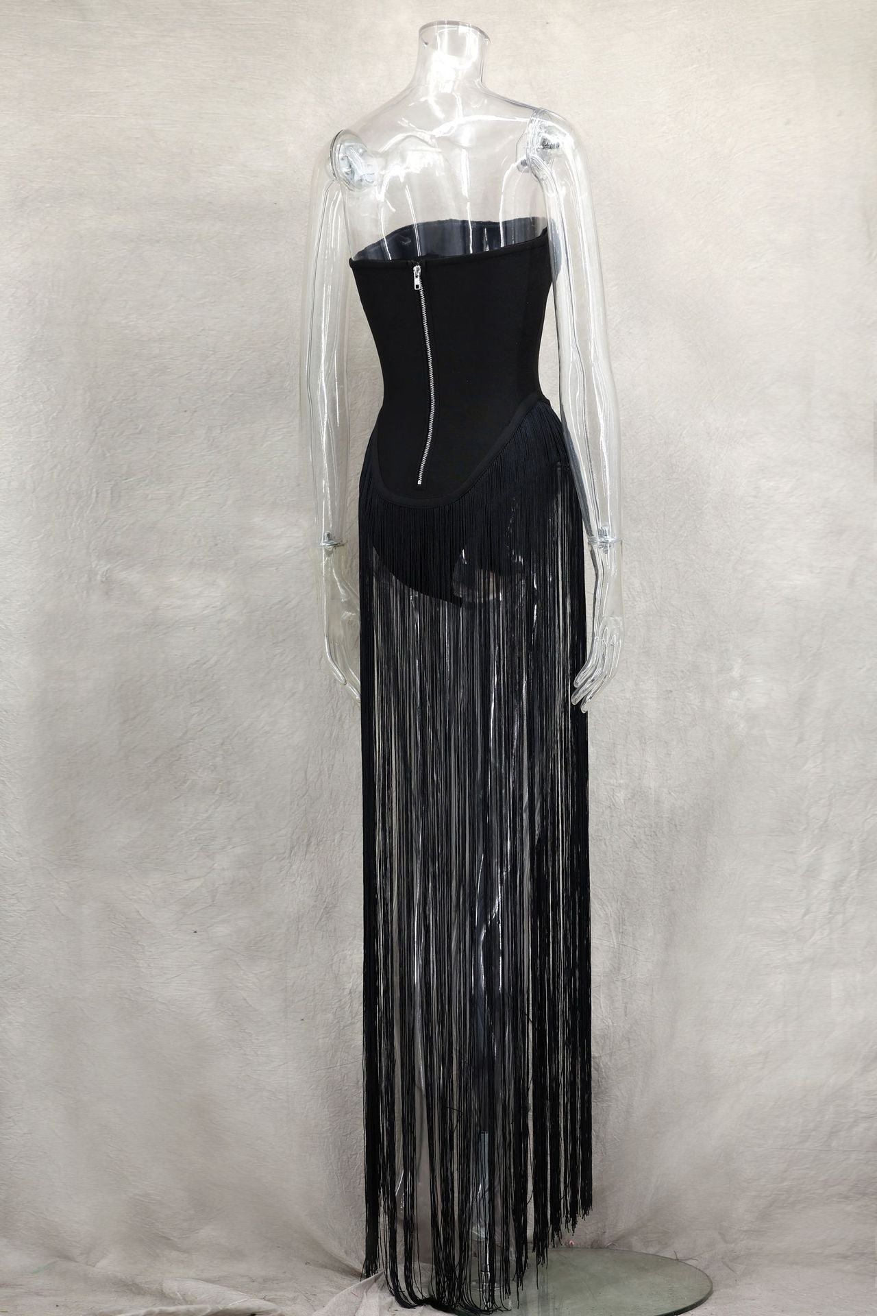 Spring Summer Style Tassel Trimmed Sexy Slimming Zipper Strapless Dress 32