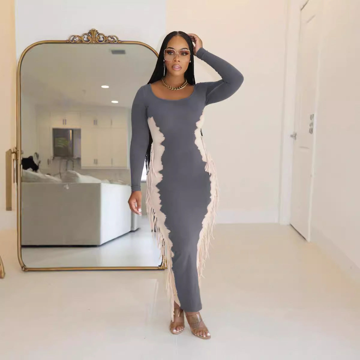 Contrast Color Tassel Casual Dress 5