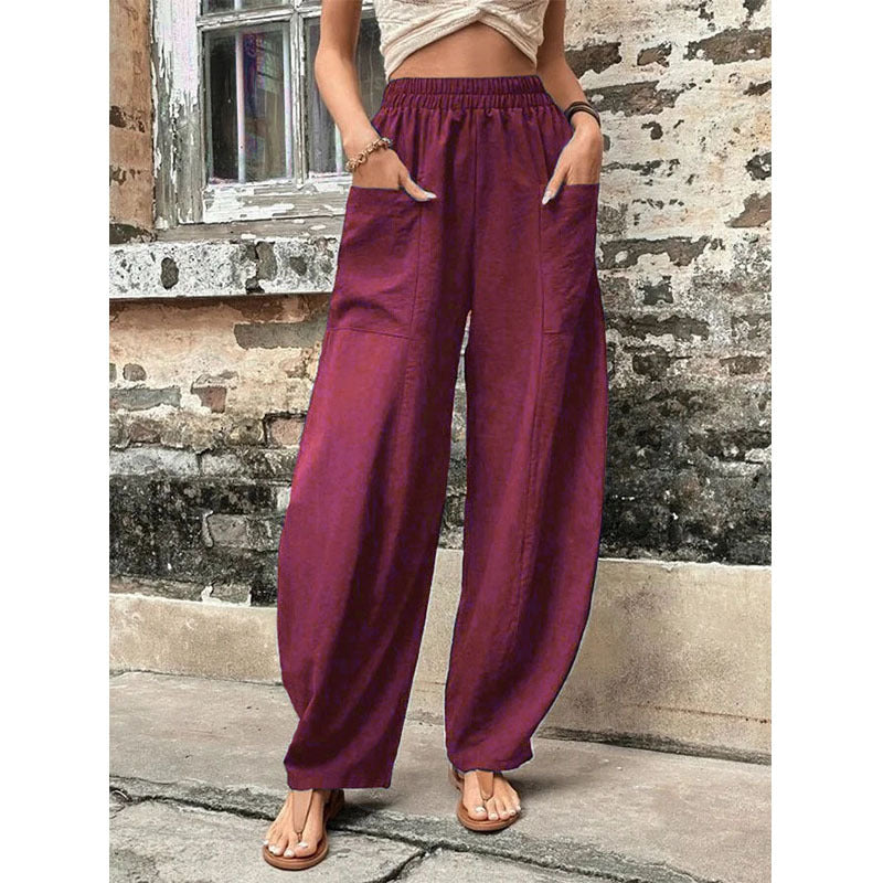 Women's Pants Solid Color Casual Elastic Trousers 13