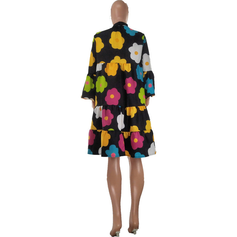 Ladies Printed V-neck Long Sleeve Dress 11