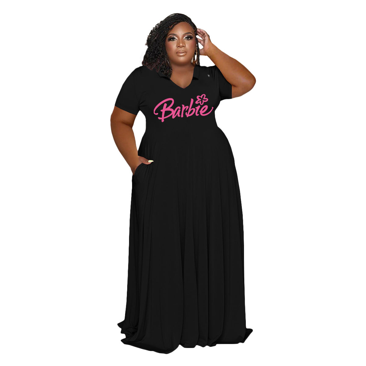 Casual Fashion Turndown Collar Solid Color Women's Plus Size Dress 13