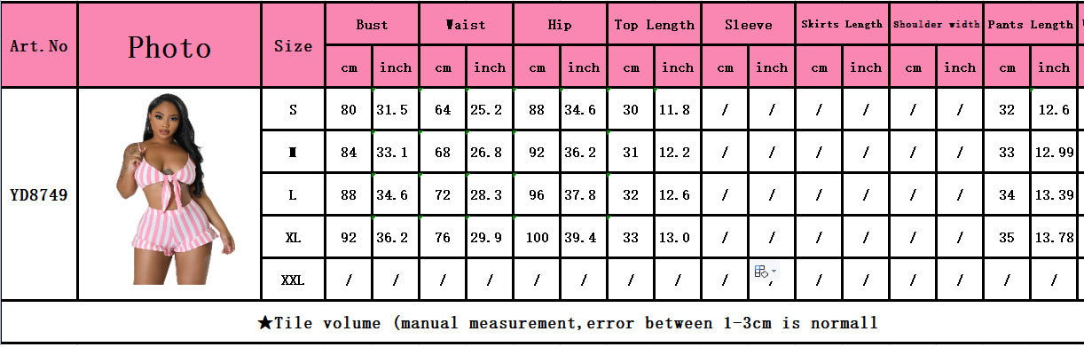 Women's Clothing Sexy Fashion Ribbed Stripe Two-Piece Shorts Set For Women 8