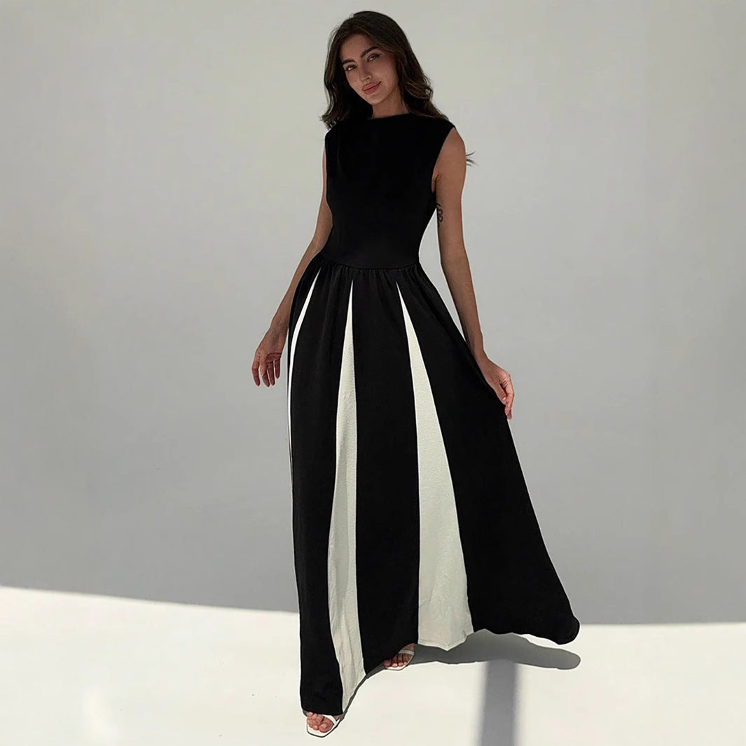 Womenƒ??s Elegant Evening Gown Contrast Patchwork Sleeveless Maxi Dress 6