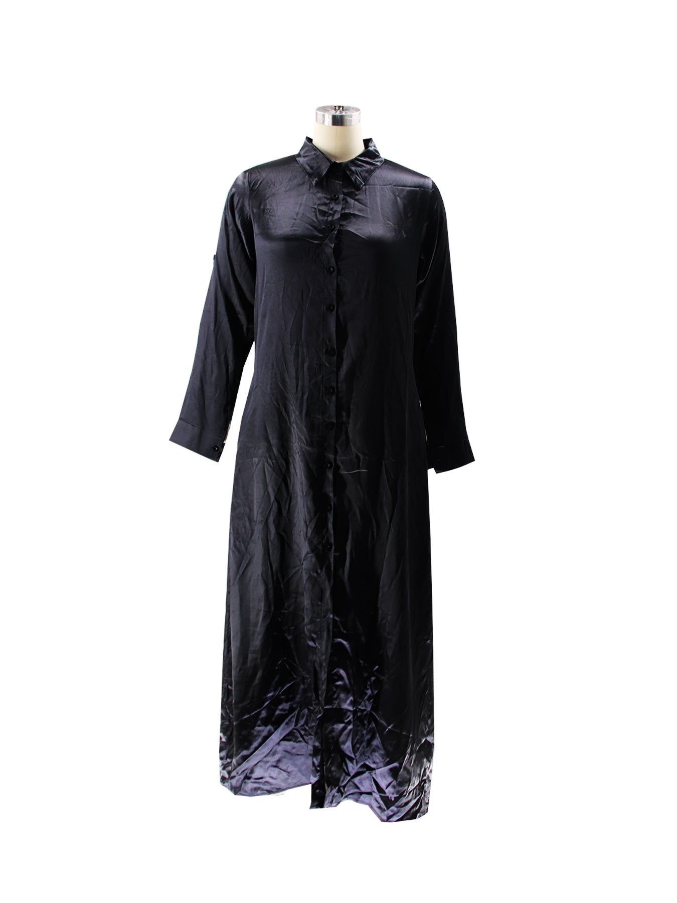 Women Shiny Satin Loose Casual Shirt Dress 20