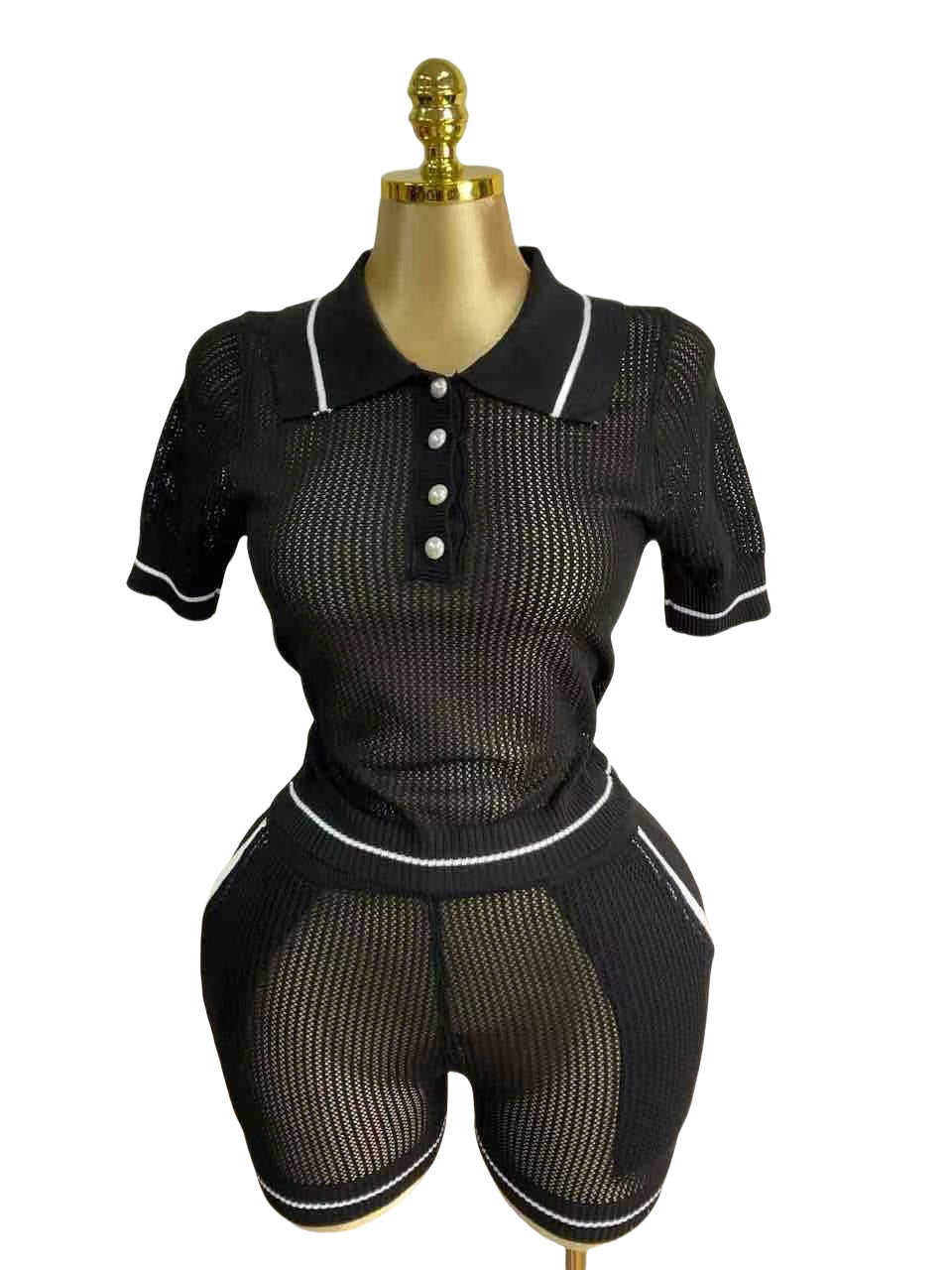 Button Short-Sleeve Knit Shirt & Shorts Set 11