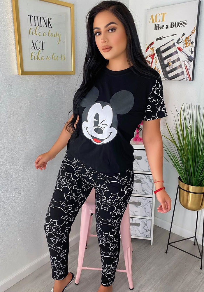 Women Spring and Summer Style Printed Short Sleeve Top and Pants Casual Two-piece Set