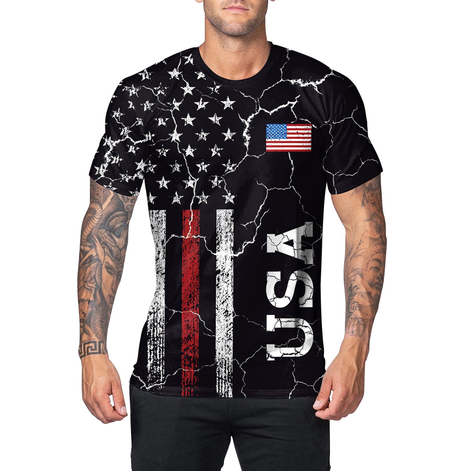 Men's American Flag Print T-Shirt Round Neck Short Sleeve Top 3
