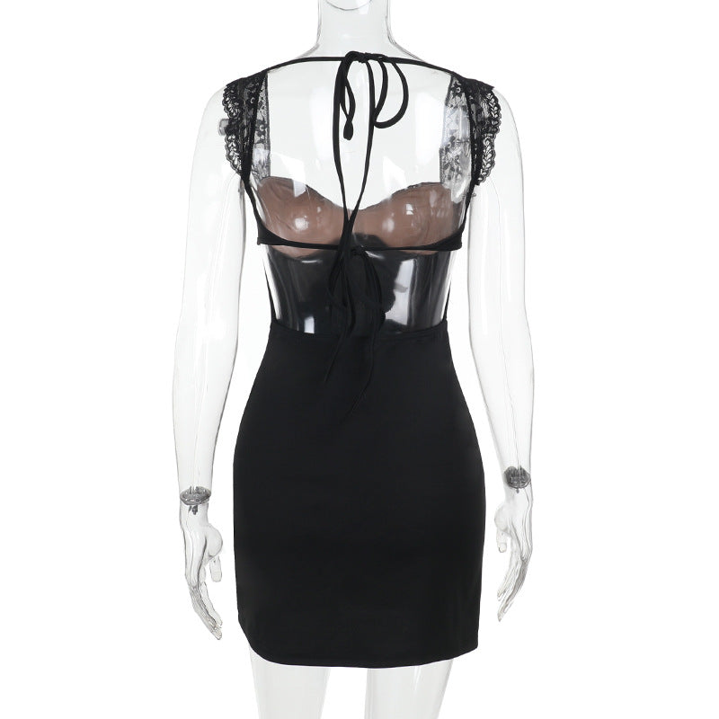 Sexy Slim Waist Strap Lace Short Dress 12