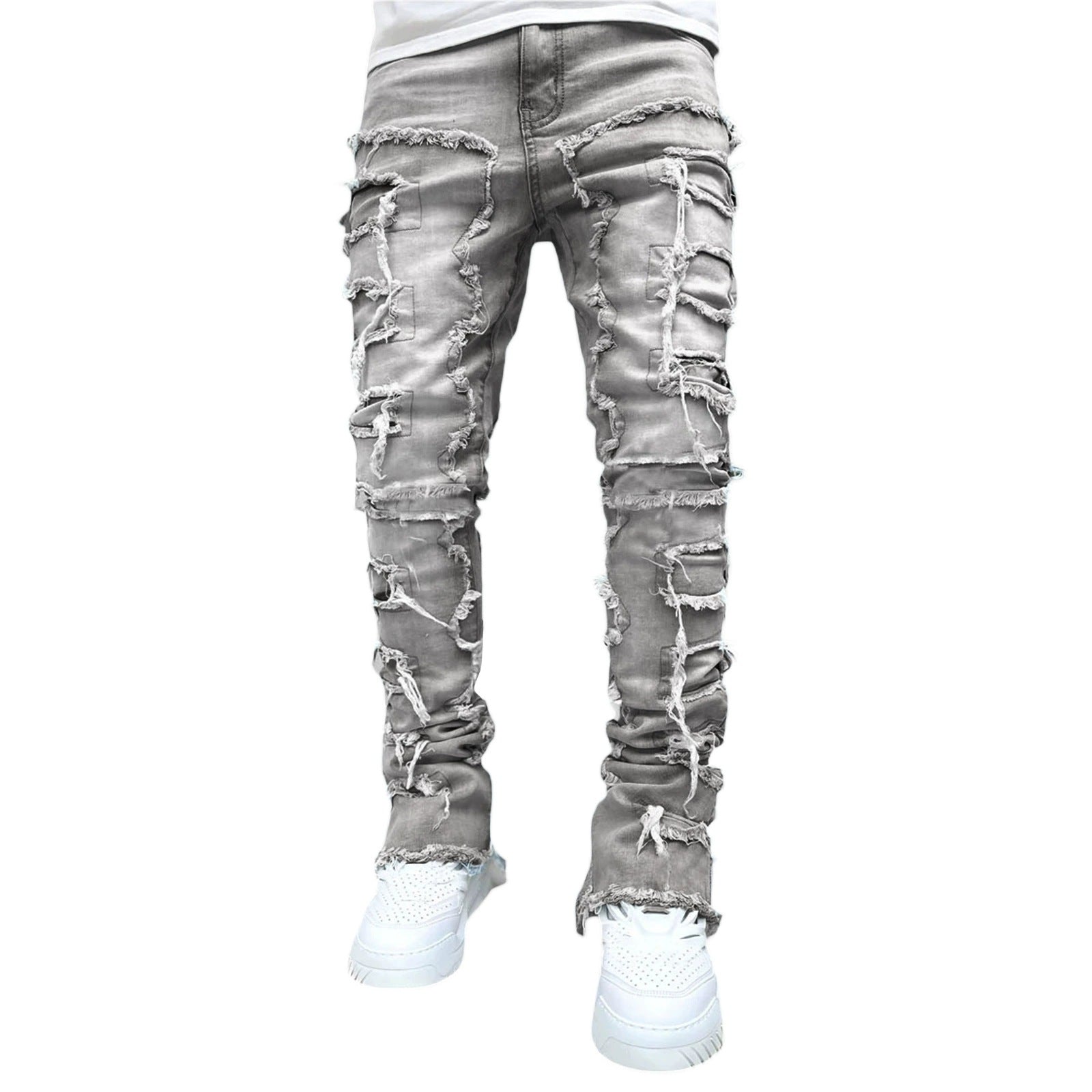 Men's Street Stretch Patch Denim Straight Pants 9