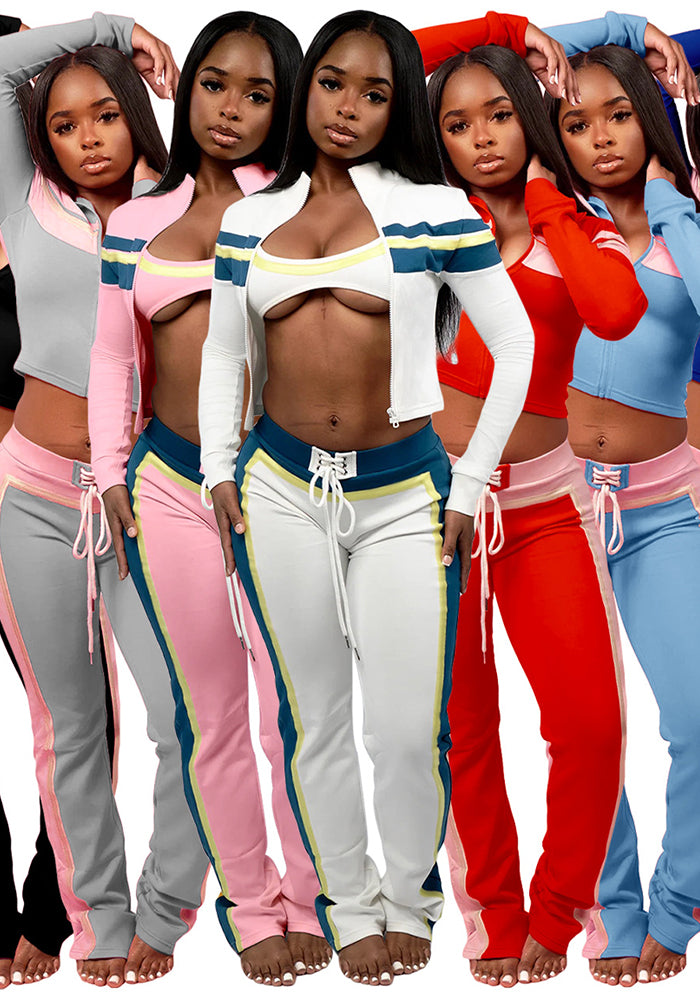 Fashionable Women's Printed Patchwork Long-Sleeve Three-Piece Pants Set 9