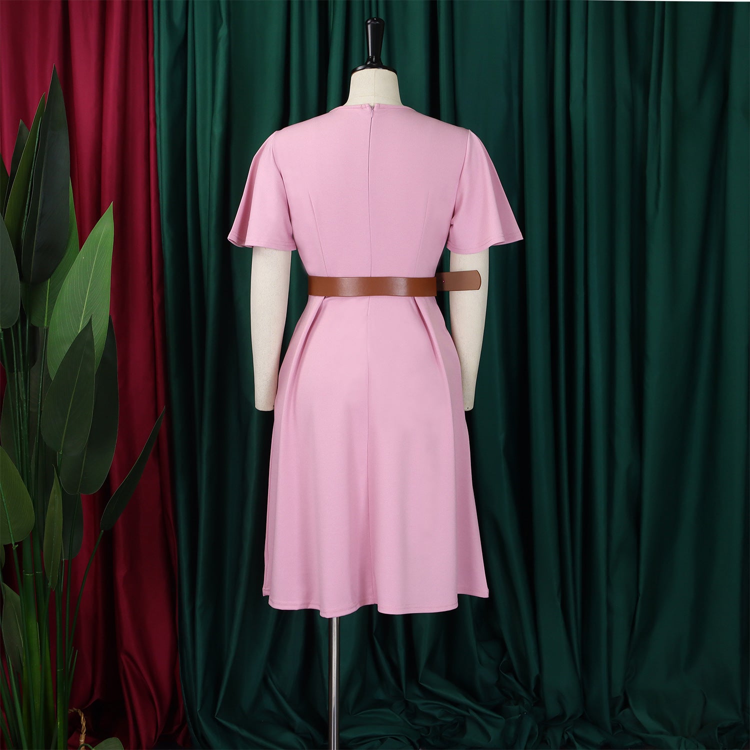 Plus Size Women Elegant Solid V-Neck Bell Bottom Sleeve African Dress 21