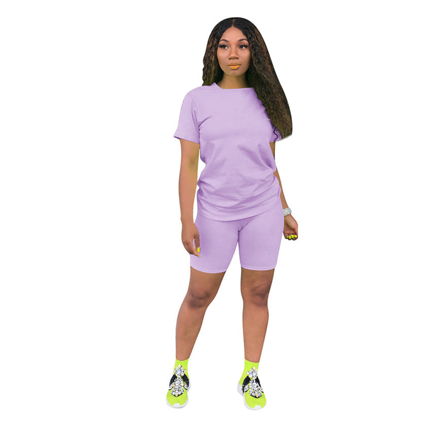 Solid color sports Casual two-piece Shorts Set 46