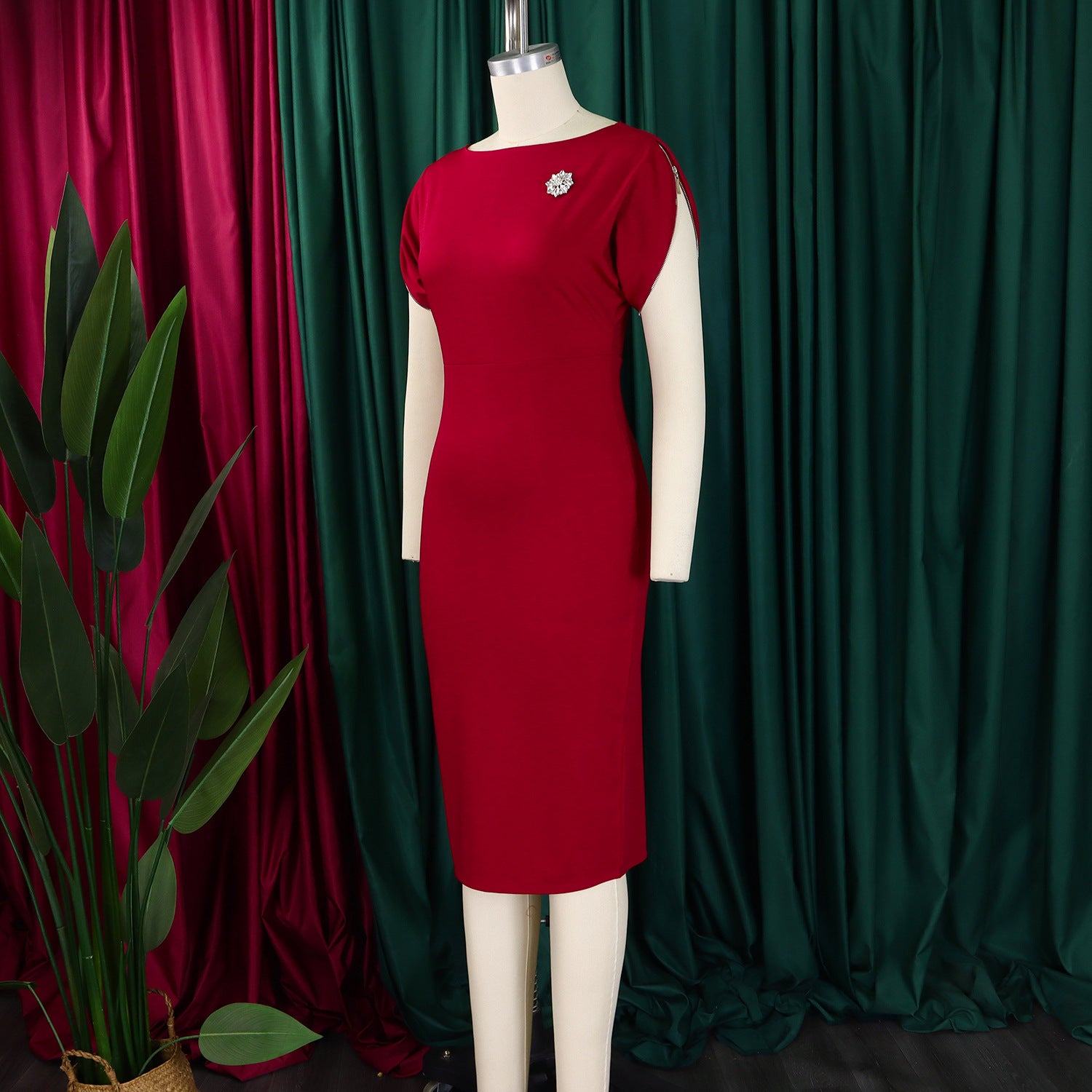 Plus Size African Round-Neck Short-Sleeve Chic Elegant Ol Bodycon Dress 14