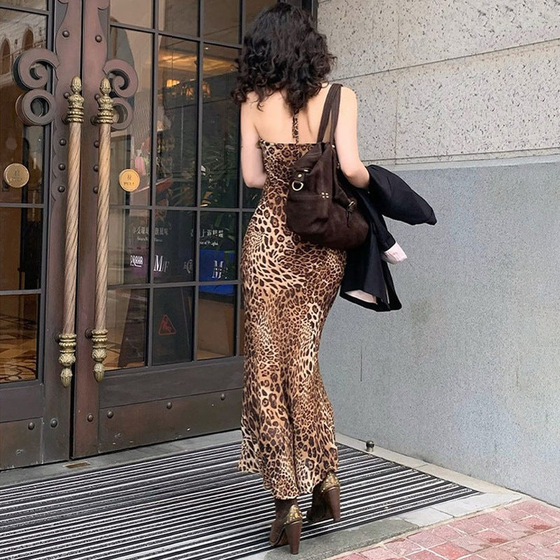 Women's Summer Fashion Print Sexy Low Back Strappy Leopard Dress 7